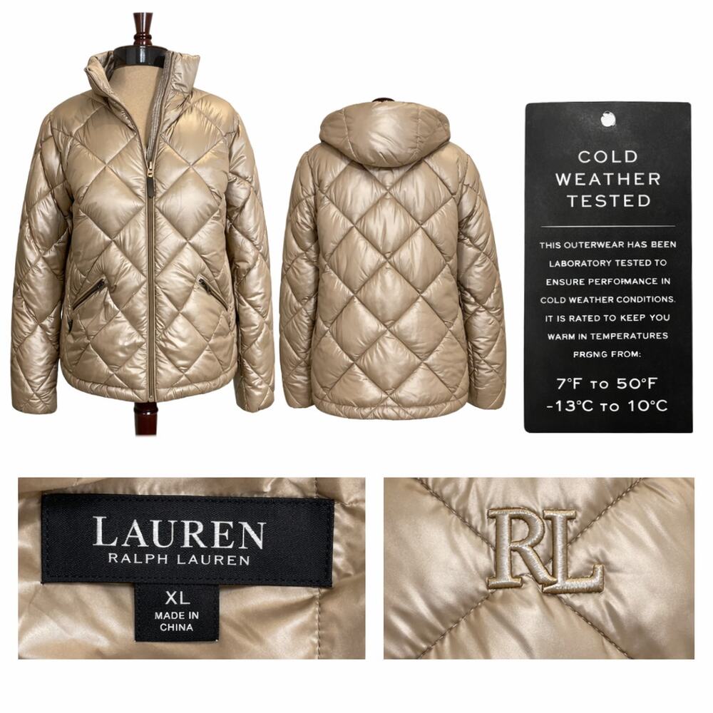 Lauren Ralph Lauren Birch Diamond Quilted LRL Embroidered Puffer Jacket SZ L NWT